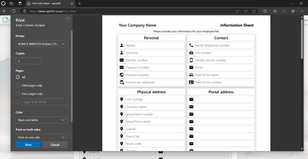 Employee Information Sheet